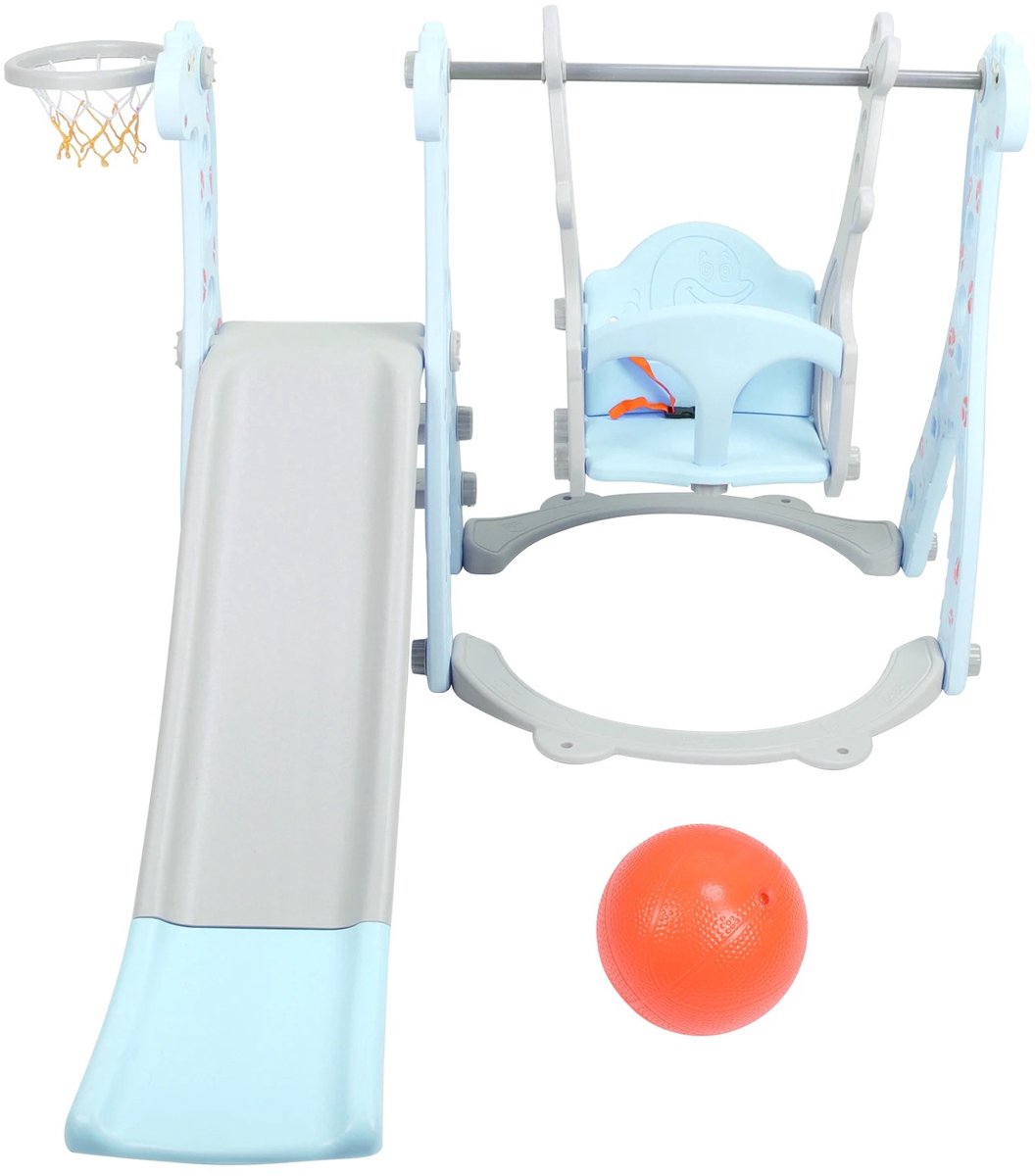  ® Glijbaan Peuter -   - 4-in-1 - Glijbaan - Schommel - Basketbalring – Binnen/Buiten – 155x135x105cm