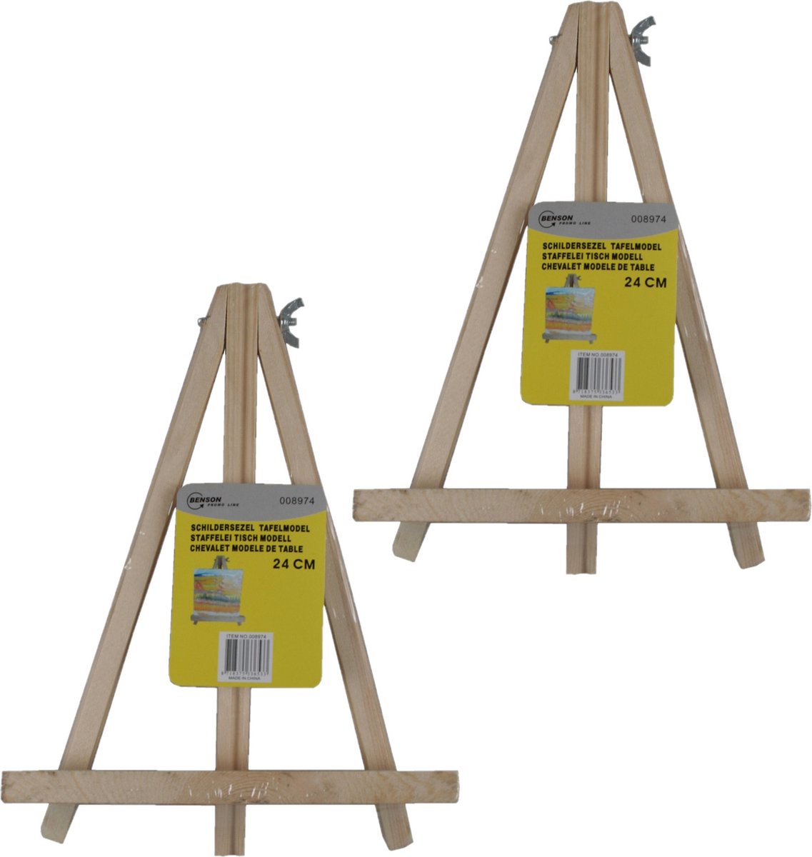 Set van 2x stuks houten schildersezels voor op tafel 24 cm - Hobby schildermateriaal - Tafelmodel schilder ezels