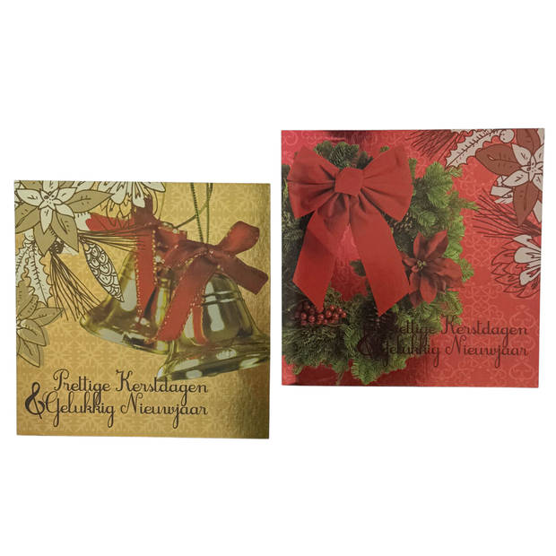 10 Dubbele Kerstkaarten Met Envelop - Tekst: Prettige Kerstdagen & Gelukkig Nieuwjaar 2 Designs - 12.5 x 12.5 cm