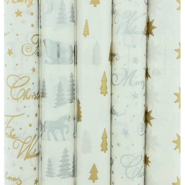 Assortiment kerstpapier cadeaupapier inpakpapier K11 - 150 x 70 cm - 5 rollen