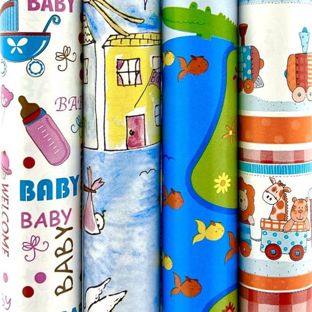 Baby Geboorte   Inpakpapier Jongen & Meisje - 5 Rollen - 200 x 70 cm