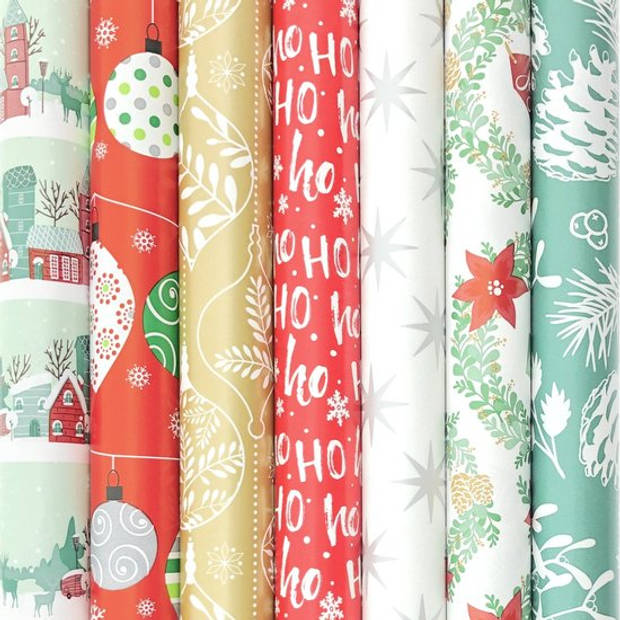   cadeaupapier - inpakpapier kerstpapier K632 - 2 meter x 70 cm - 7 rollen