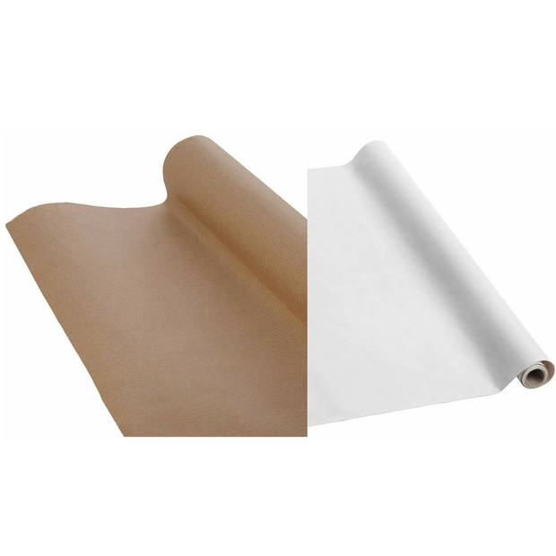 Bruine en Witte kraft pakpapier cadeaupapier inpakpapier - 10 meter x 100 cm - 4 rollen