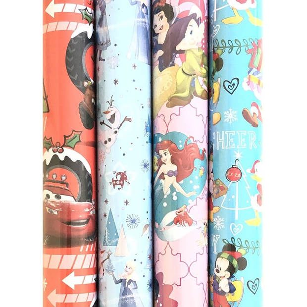 Disney Assortiment Kerstpapier cadeaupapier inpakpapier voor Kerstmis HO615 - XXL 3 meter x 100 cm - 4 rollen