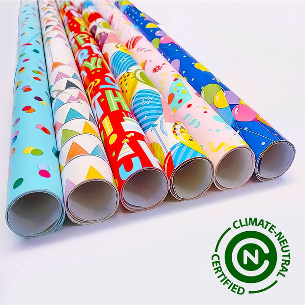 FSC & Plasticvrij cadeaupapier - Party assortiment - 200 x 70 cm - 6 rollen