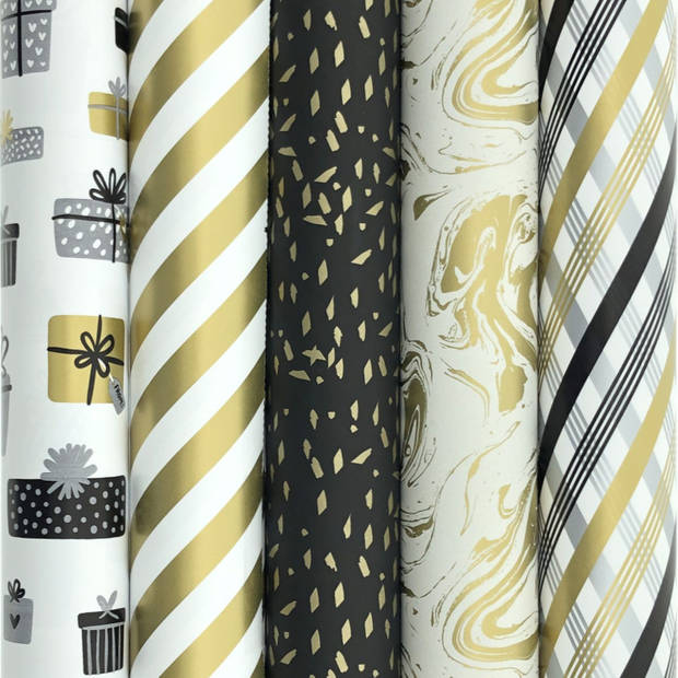 Gatsby 2 cadeaupapier - assortiment inpakpapier - 2 meter x 70 cm - 5 rollen