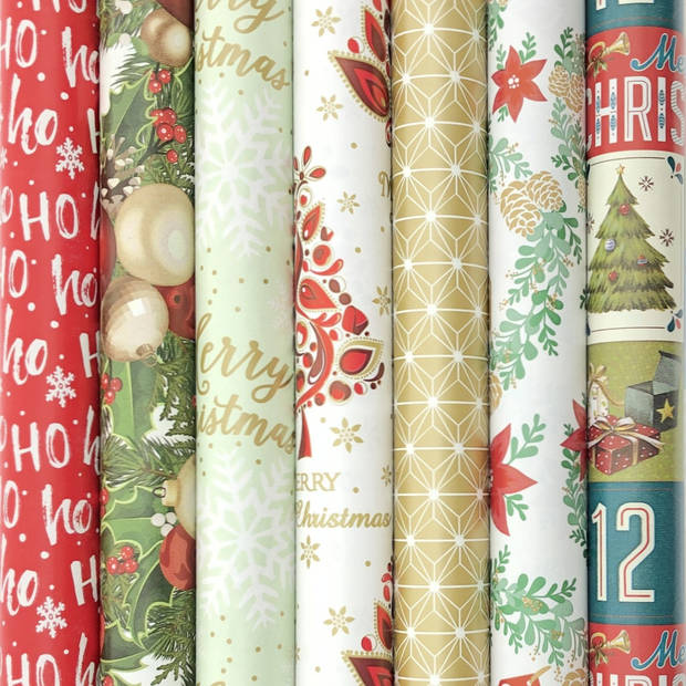 Präsenta assortiment luxe kerstcadeaupapier inpakpapier K633 - 200 x 70 cm - 7 rollen