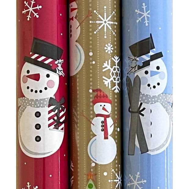 Sneeuwman Assortiment Kerstpapier Inpakpapier   - 2 meter x 70 cm - 65 Rollen