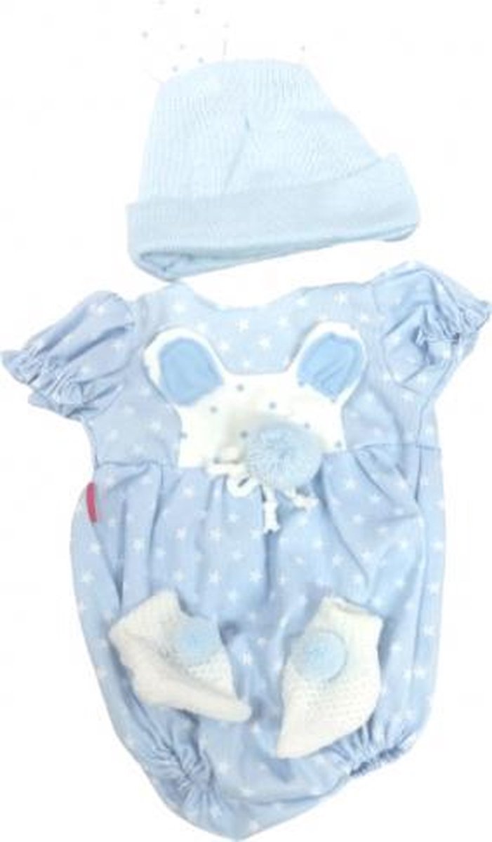 babypoppenkleding Irene meisjes 50 cm blauw 3-delig