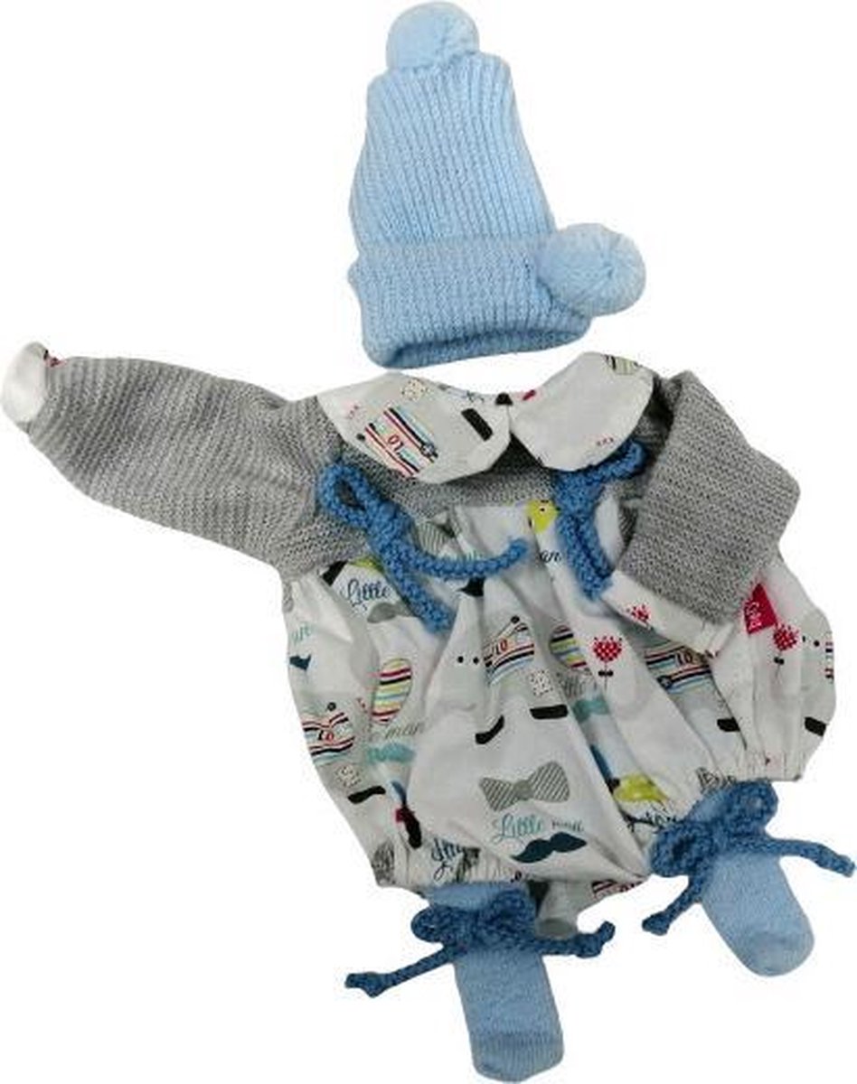 babypoppenkleding meisjes 38 cm textiel blauw/grijs