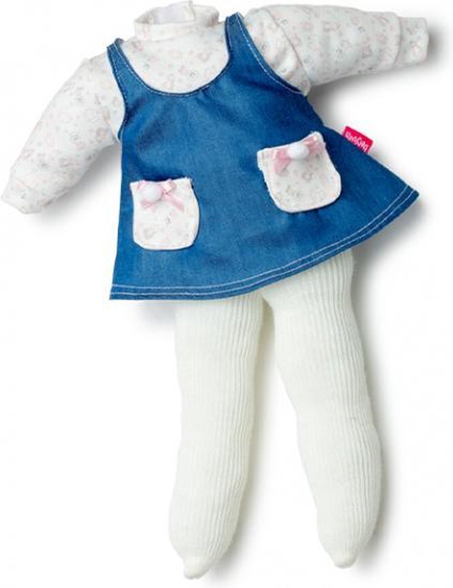 poppenkleding jurk meisjes 38 cm PE blauw/wit