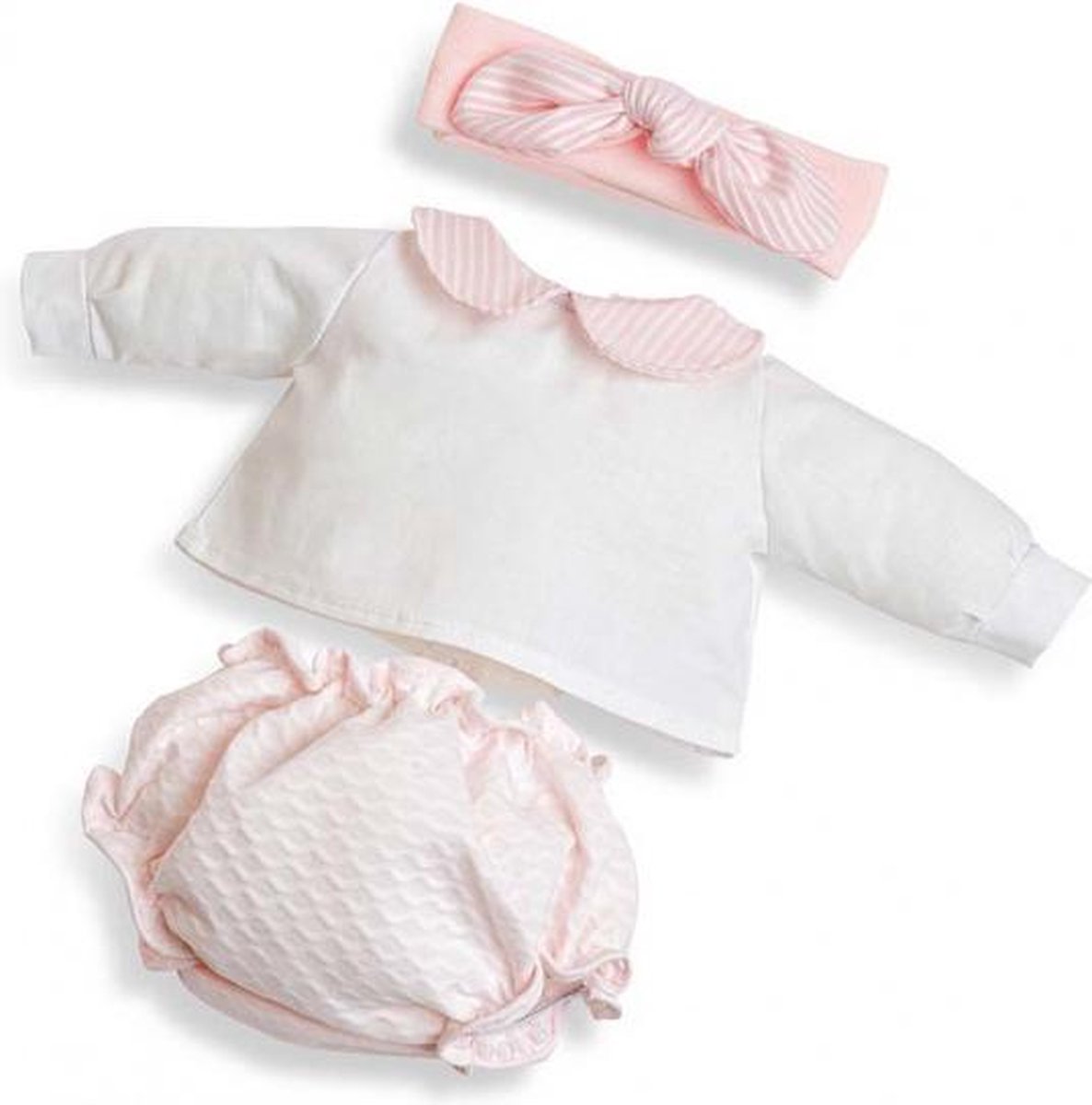 poppenkleding meisjes 38 cm textiel wit/roze 3-delig