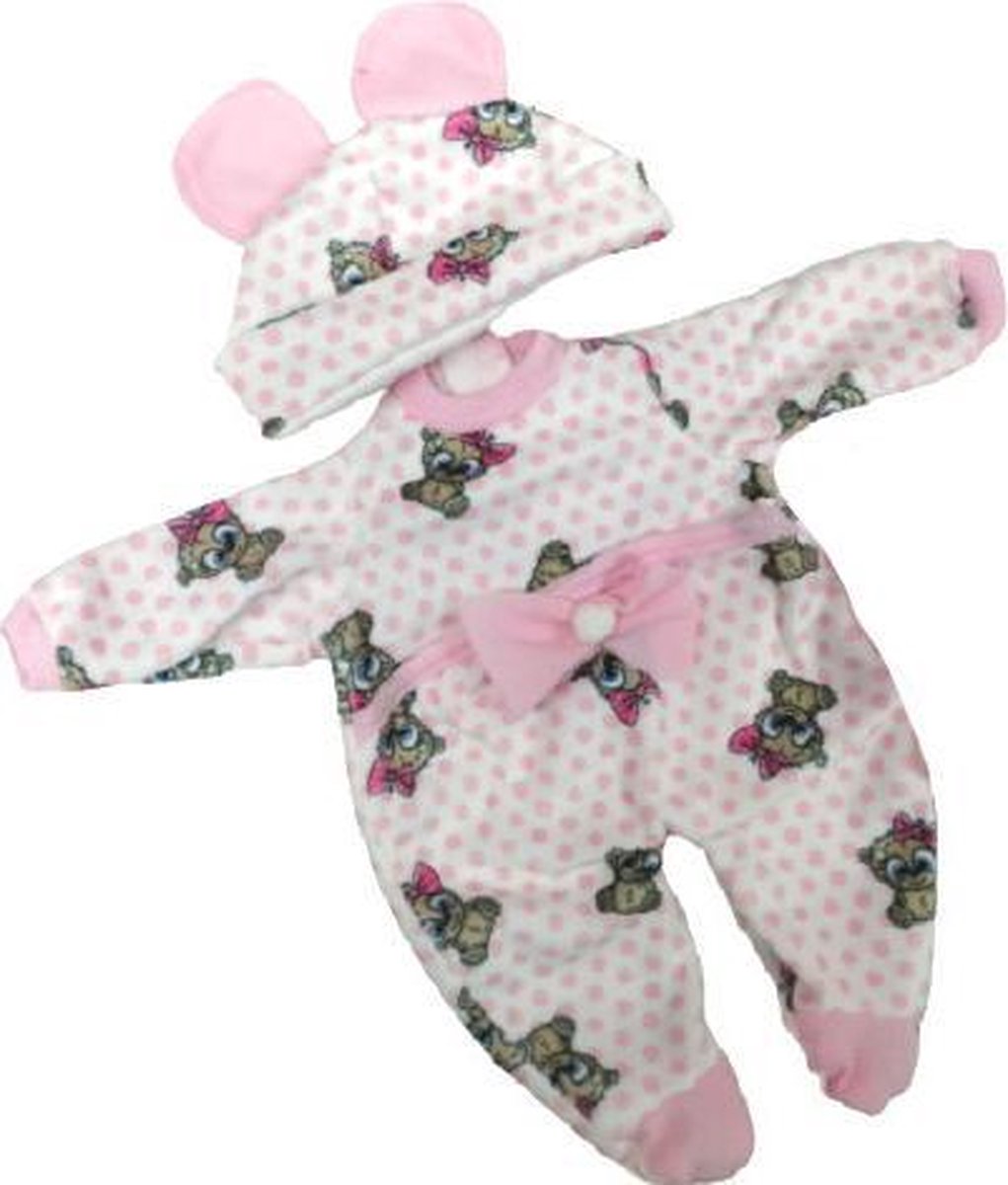 poppenpyjama Smile meisjes 30 cm textiel roze/wit