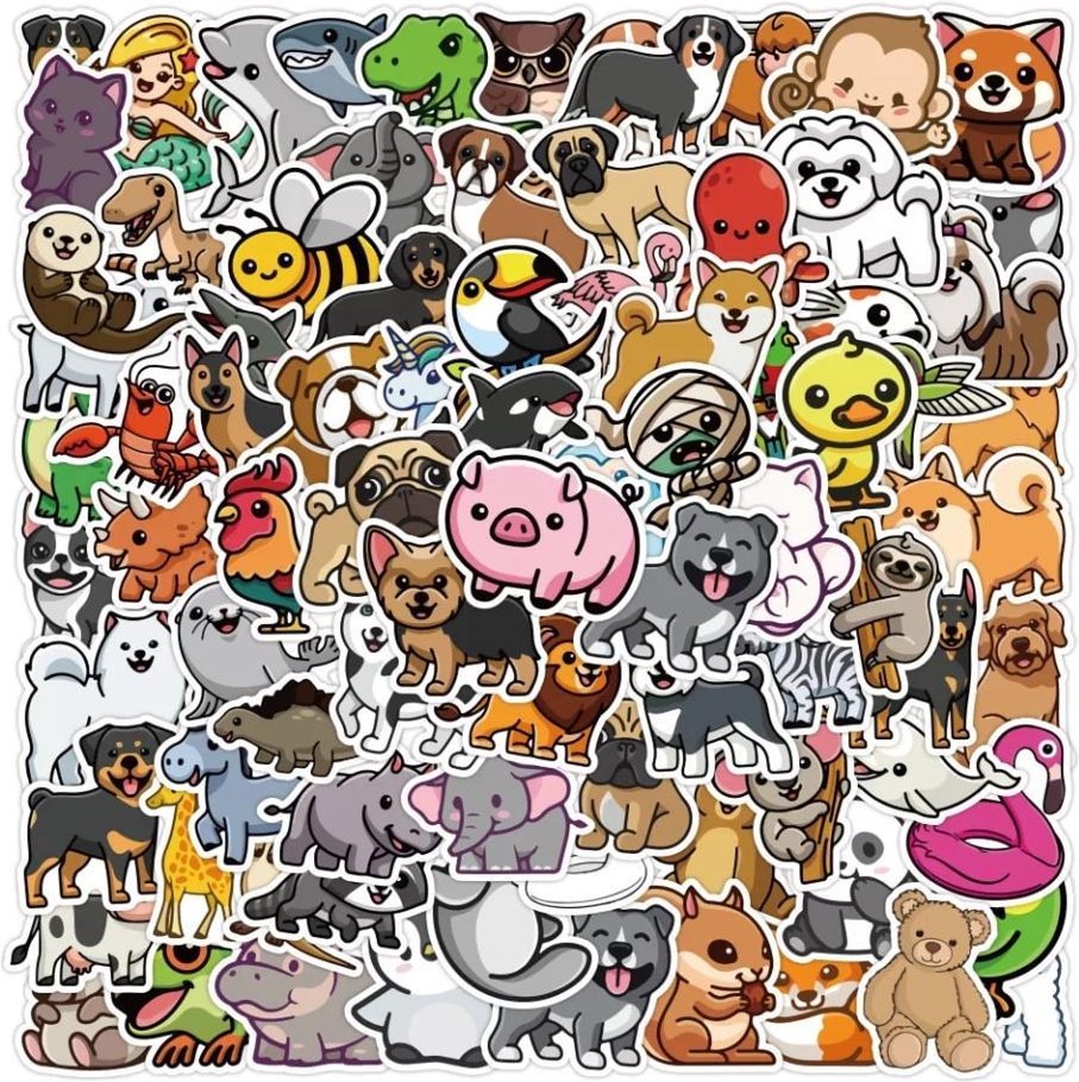 100 stuks Stickers Dieren Divers- Voor op de fiets, beker, laptop, schoolspullen, kamer, etc - School - Kinderen - Cartoon Stikker - Varken, Eend, Hond, Kat, Paard, Aap, Dolfijn, Beer, etc - Bundel - Set - 50