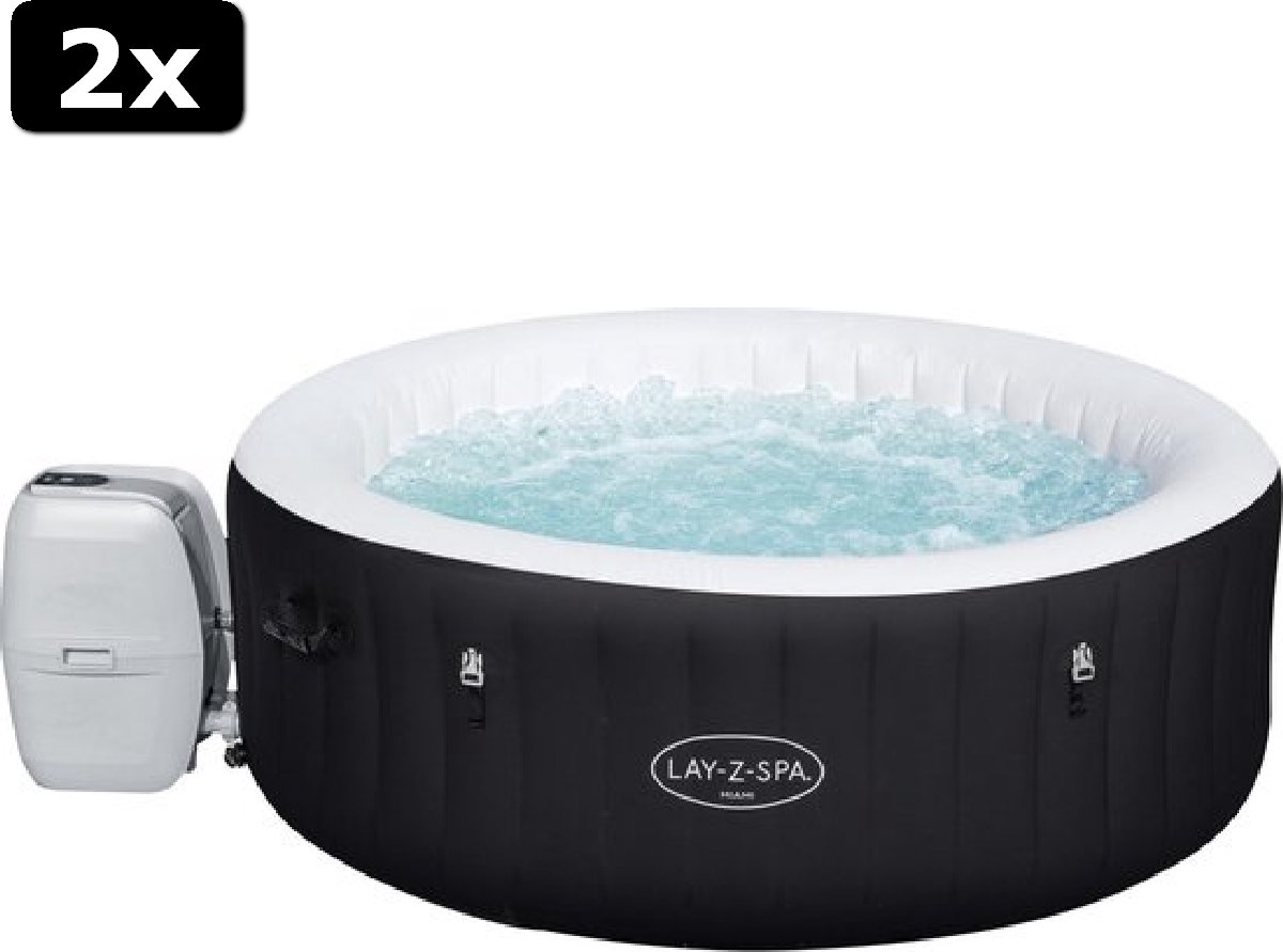 2x Bestway Lay-Z-spa Miami Jacuzzi Opblaasbaar (2021) - Bubbelbad voor 4 personen - Incl Pomp en Afdekzeil -  √ò 180x66 cm - Zwart