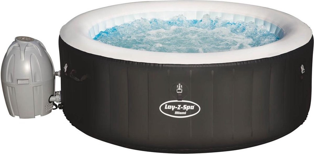   - Lay-Z-Spa Miami - Jacuzzi - Pomp - Relax - Massage - Hoes - 4-Personen - Zwart/Wit - 180x66cm - 669L