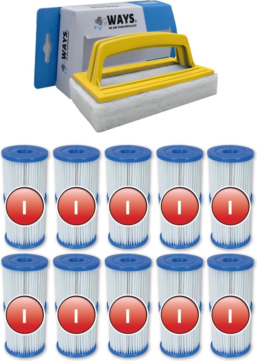   - Type I filters geschikt voor filterpomp 58381 - 10 stuks & WAYS scrubborstel