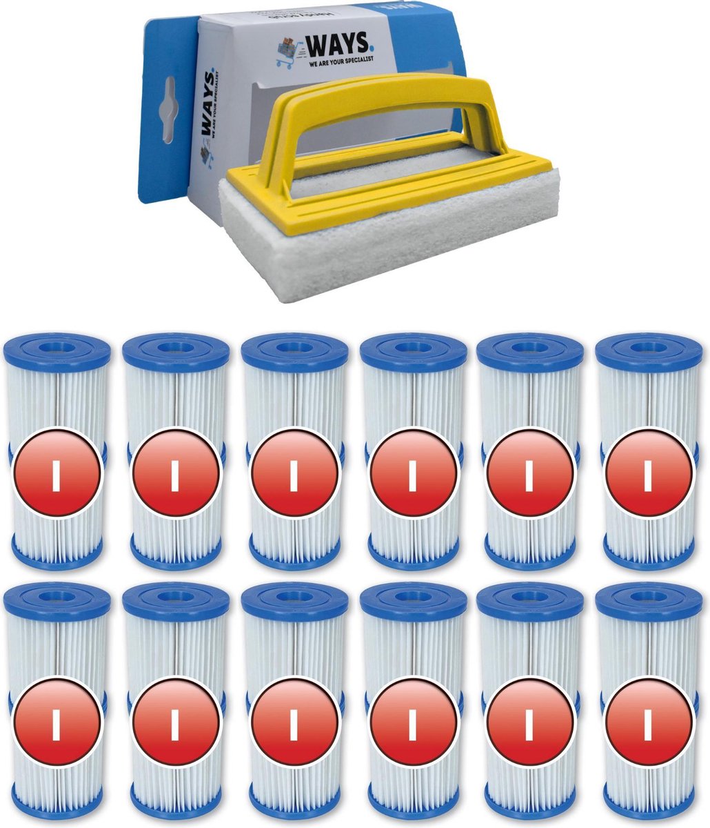   - Type I filters geschikt voor filterpomp 58381 - 12 stuks & WAYS scrubborstel