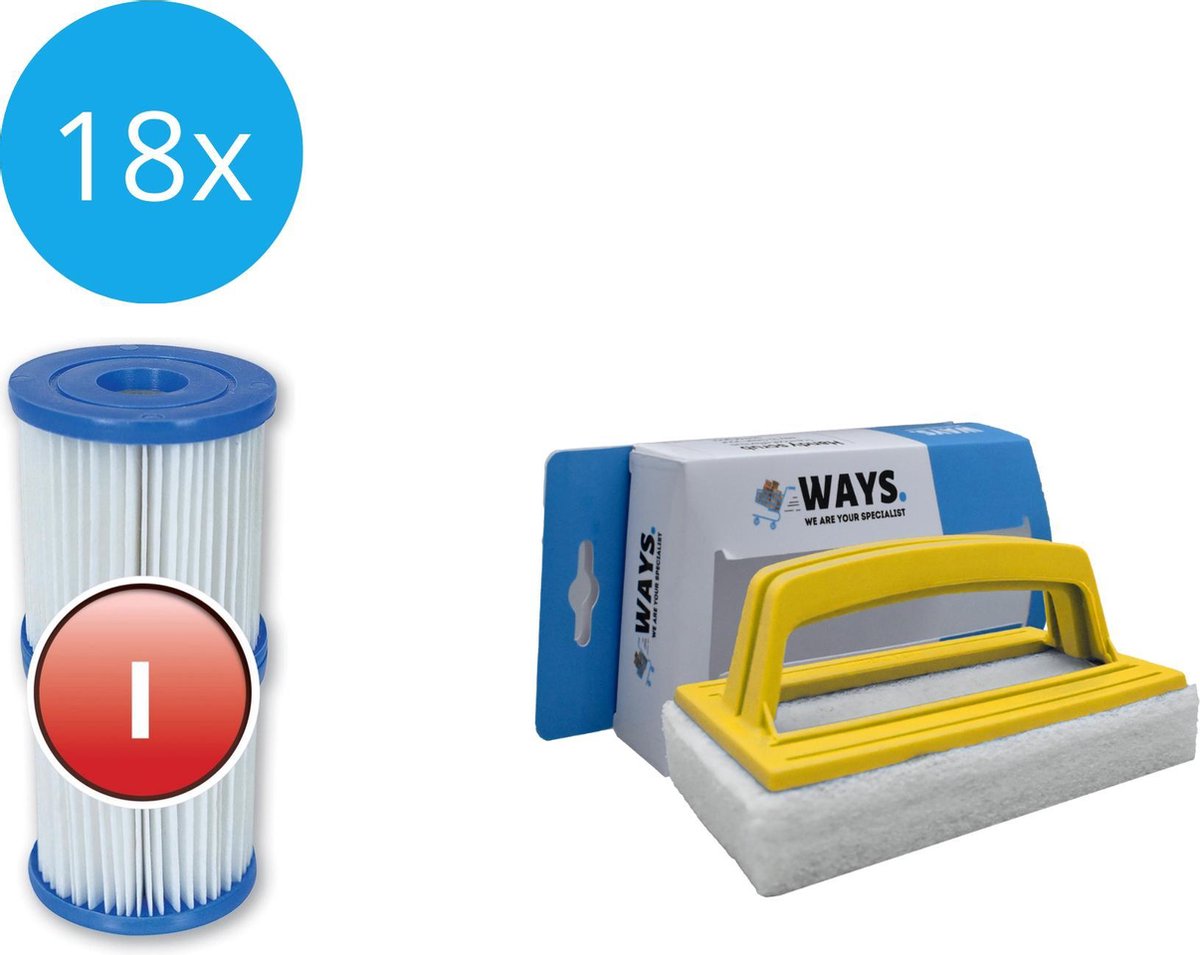   - Type I filters geschikt voor filterpomp 58381 - 18 stuks & WAYS scrubborstel