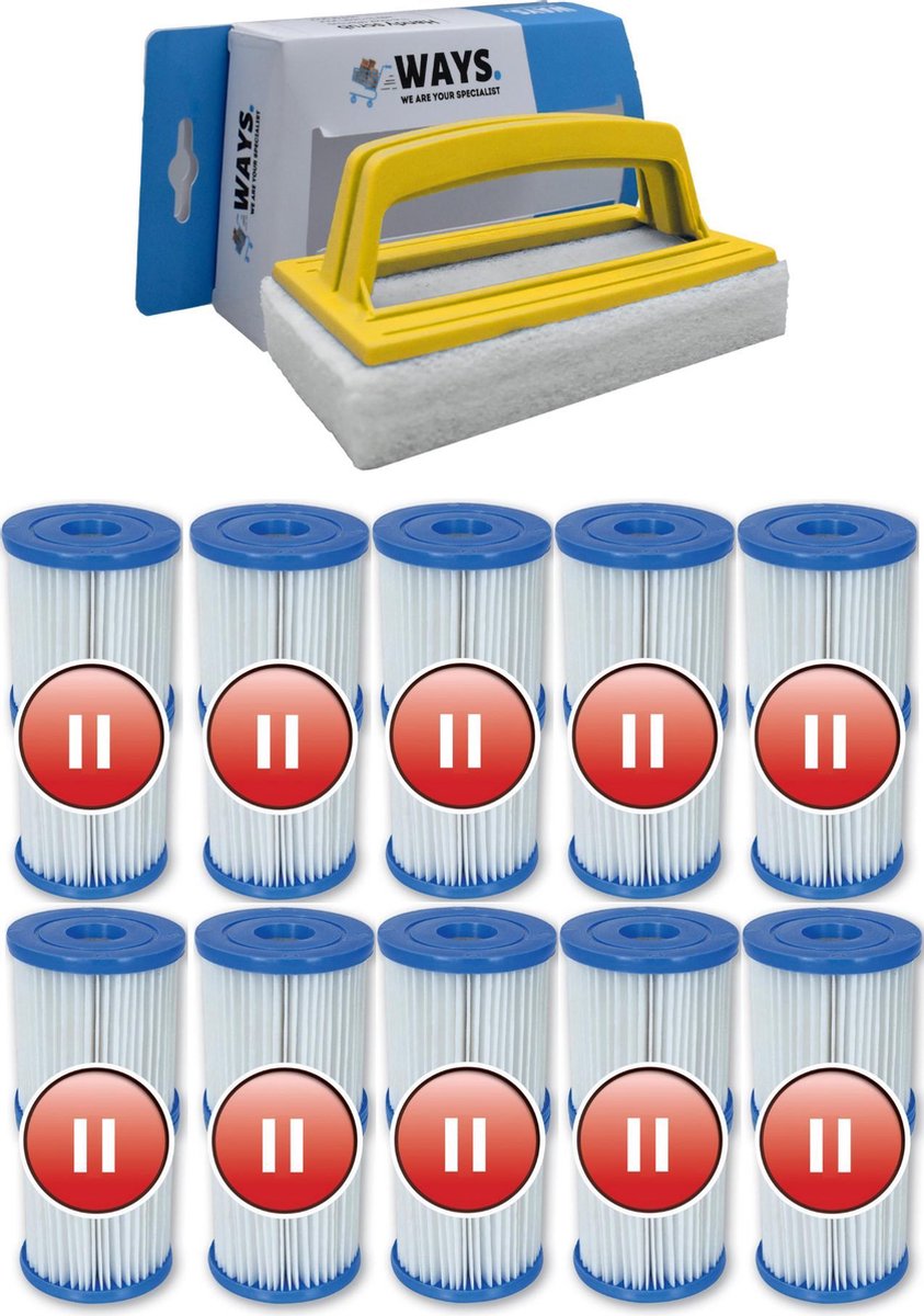   - Type II filters geschikt voor filterpomp 58383 - 10 stuks & WAYS scrubborstel