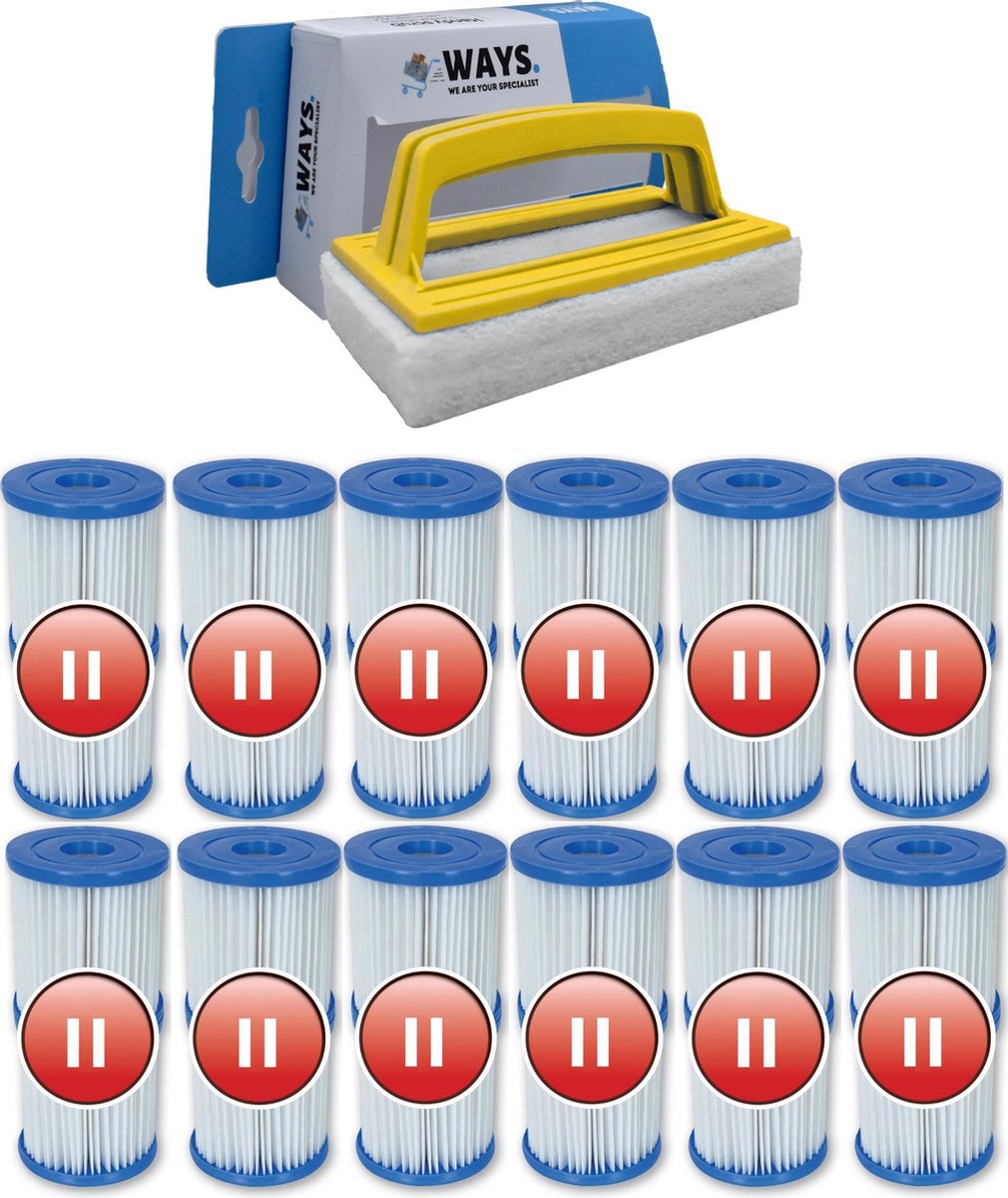   - Type II filters geschikt voor filterpomp 58383 - 12 stuks & WAYS scrubborstel