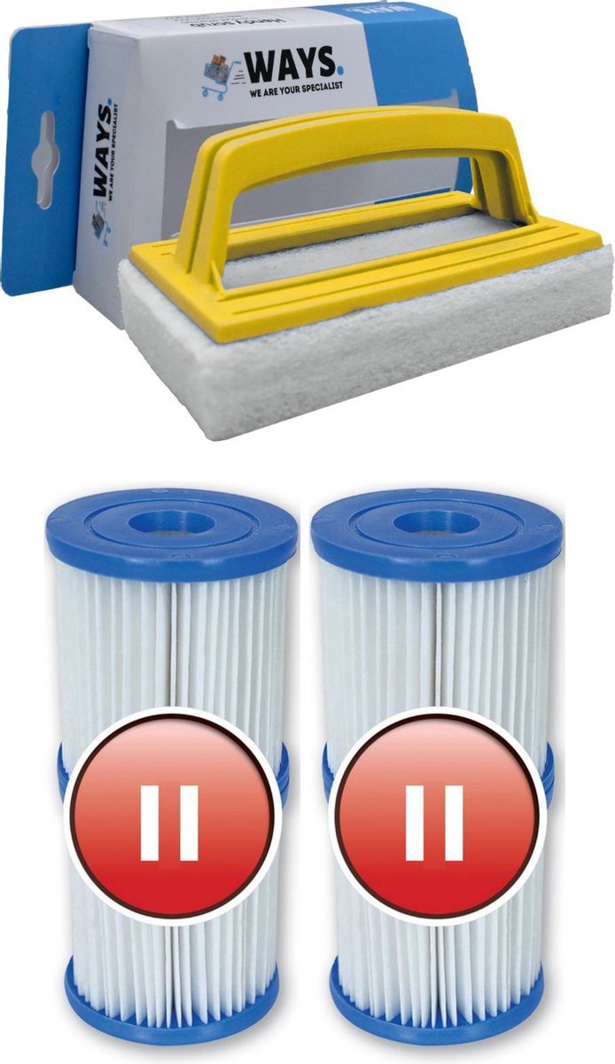   - Type II filters geschikt voor filterpomp 58383 - 2 stuks & WAYS scrubborstel