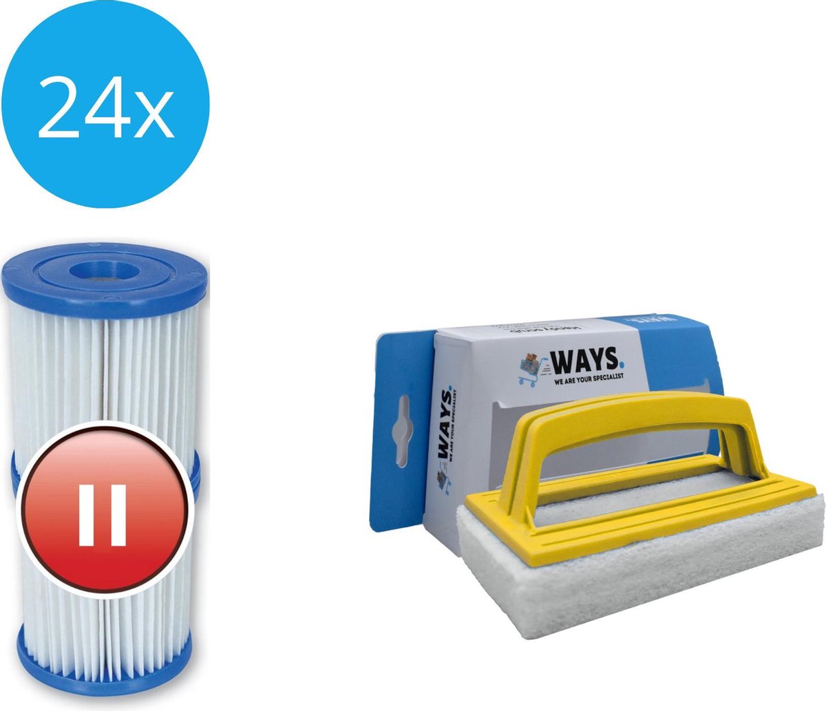   - Type II filters geschikt voor filterpomp 58383 - 24 stuks & WAYS scrubborstel
