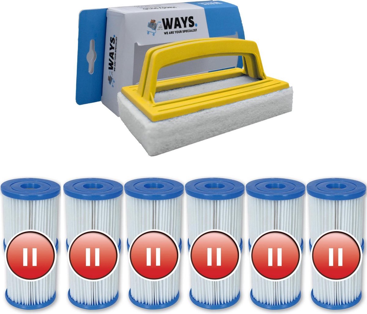   - Type II filters geschikt voor filterpomp 58383 - 6 stuks & WAYS scrubborstel