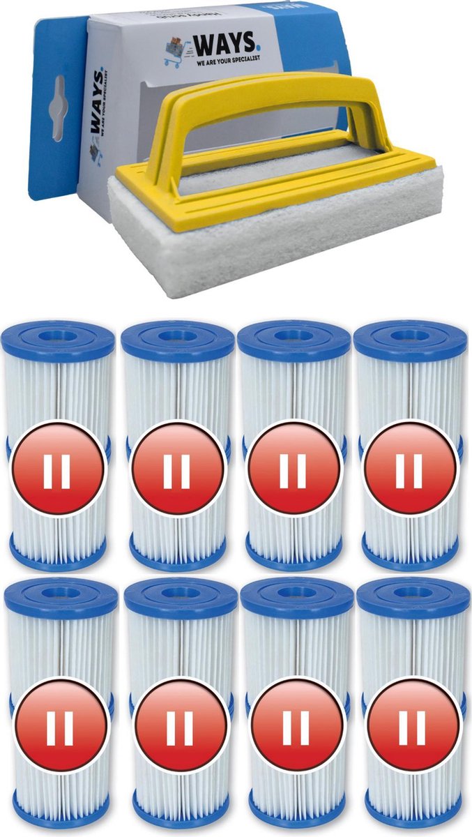   - Type II filters geschikt voor filterpomp 58383 - 8 stuks & WAYS scrubborstel