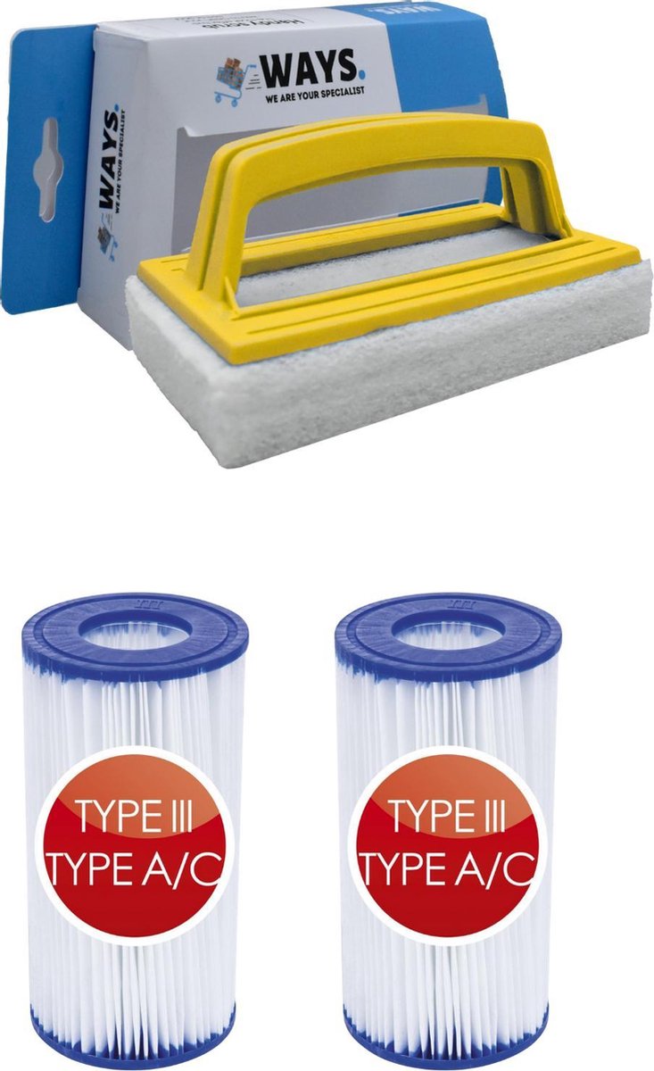   - Type III filters geschikt voor filterpomp 58389 - 2 stuks & WAYS scrubborstel