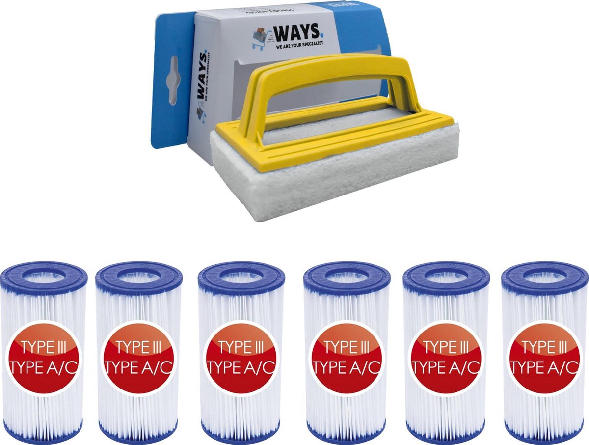   - Type III filters geschikt voor filterpomp 58389 - 6 stuks & WAYS scrubborstel