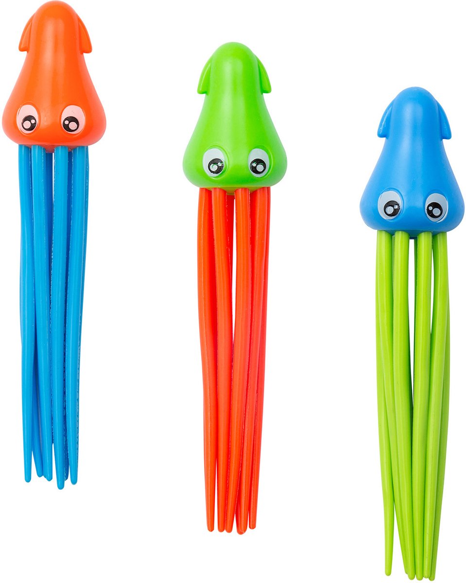   Duikringen inktvissen - 3x stuks - gekleurd - kunststof - duik spelletjes - zwembad speelgoed