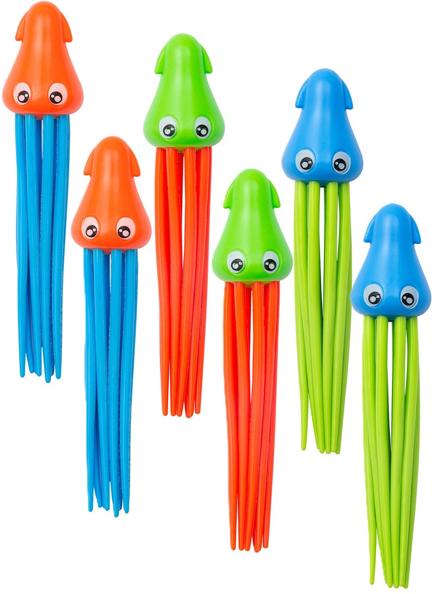   Duikringen inktvissen - 6x stuks - gekleurd - kunststof - duik spelletjes - zwembad speelgoed