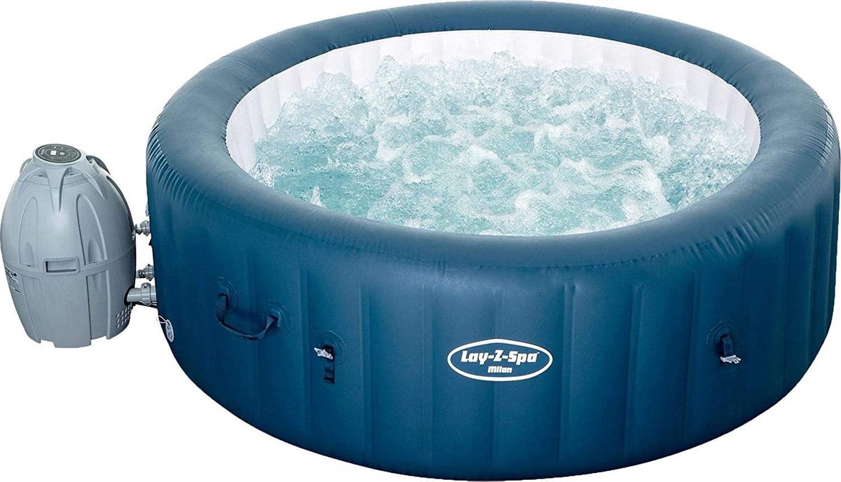   Lay-Z-Spa Milan - Jacuzzi - Opblaasbaar - Zwembad - Hottub - Zwembadbescherming - Massagefunctie - Bruin - 196 x 196 cm