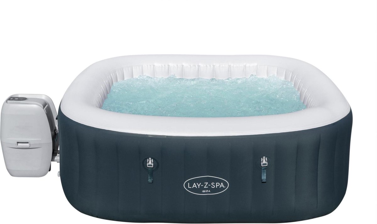   Lay-Z-spa Ibiza Jacuzzi opblaasbaar - Vierkant Bubbelbad voor 4 tot 6 personen - Incl Pomp en afdekzeil - 778 L - Ø 180x180x66 cm