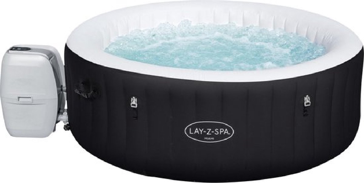 Bestway Lay-Z-spa Miami Jacuzzi Opblaasbaar (2021) - Bubbelbad voor 4 personen - Incl Pomp en Afdekzeil -  √ò 180x66 cm - Zwart