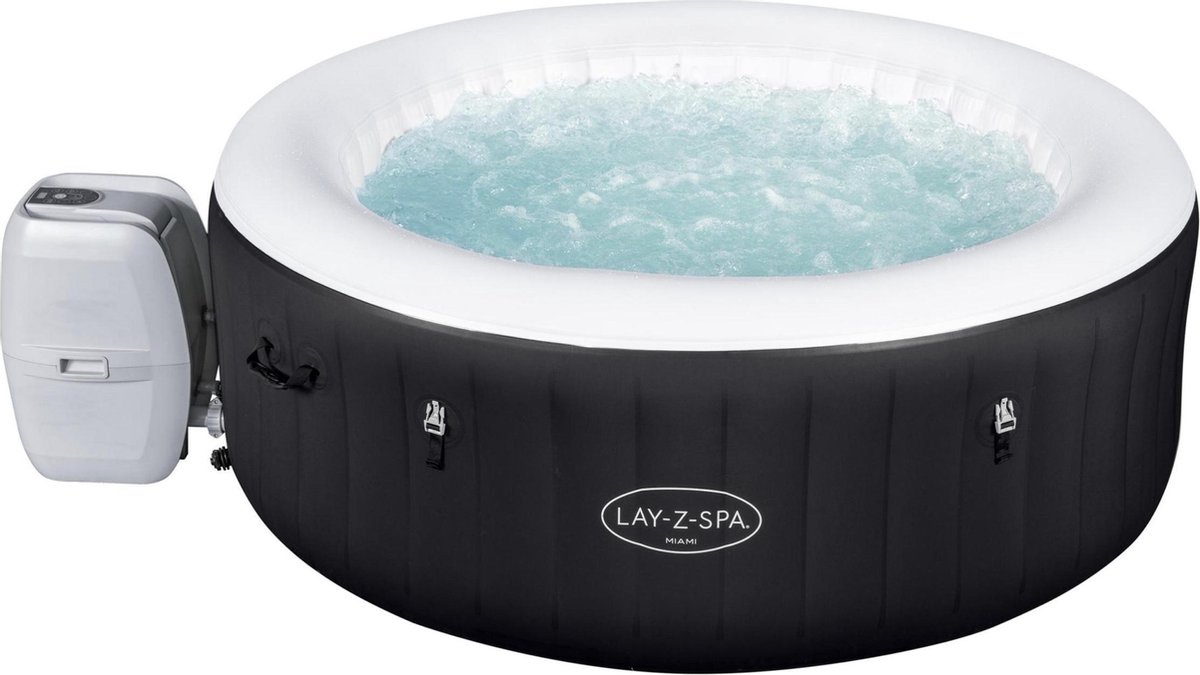   Lay-Z-spa Miami Jacuzzi Opblaasbaar - Rond Bubbelbad voor 4 personen - Incl Pomp en Afdekzeil -  Ø 180x66 cm - Kleur Zwart