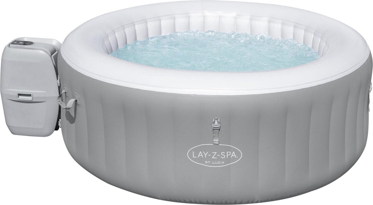   Lay-Z-spa St. Lucia Jacuzzi Opblaasbaar - Rond Bubbelbad voor 3 personen - Incl Pomp en Afdekzeil -  Ø 170x66 cm - Kleur Grijs