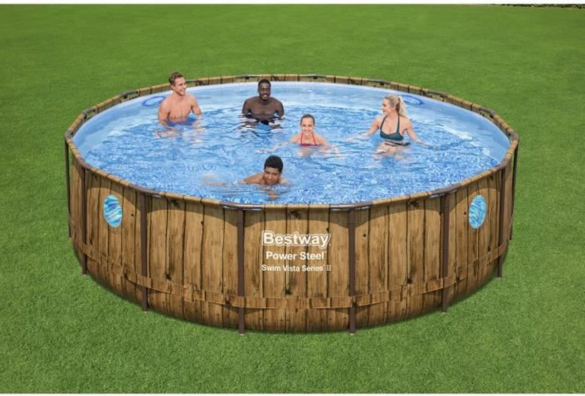 Bestway boven -ground poolkit - Power Steel ™ - 488 x 122 cm - ronde (geleverd met cartridge -filter, tarpauline, schaal)