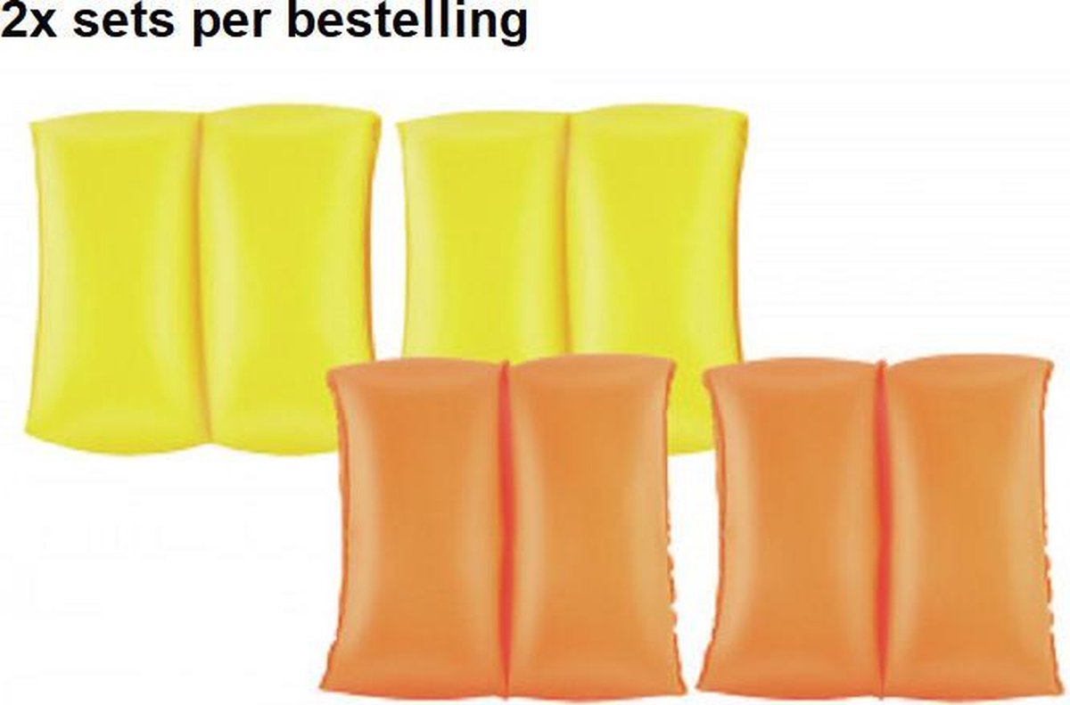   watervleugels 20cm x 20cm - 2 kleuren - Geel en Orange - 2x sets zwembandjes - drijfbandjes - voor de leeftijd 3 - 6 jaar oud