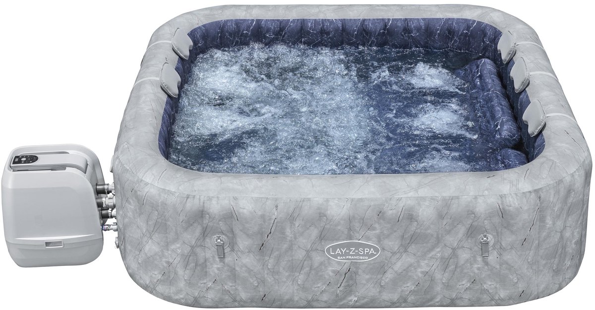 Lay-Z-Spa Hydrojet San Francisco - model 2025 met Maxhold EnergySense Ultra Fit Smart - tot 7 personen - 230x230x71cm - 40% minder energieverbruik - Geschikt voor 5-7 personen - Afmetingen buitenkant: L230 x B230 x H71 cm