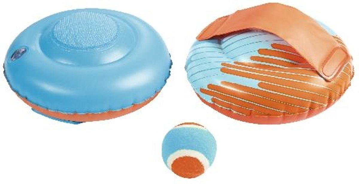 vang- en werpspel opblaasbaar 21 cm oranje/blauw