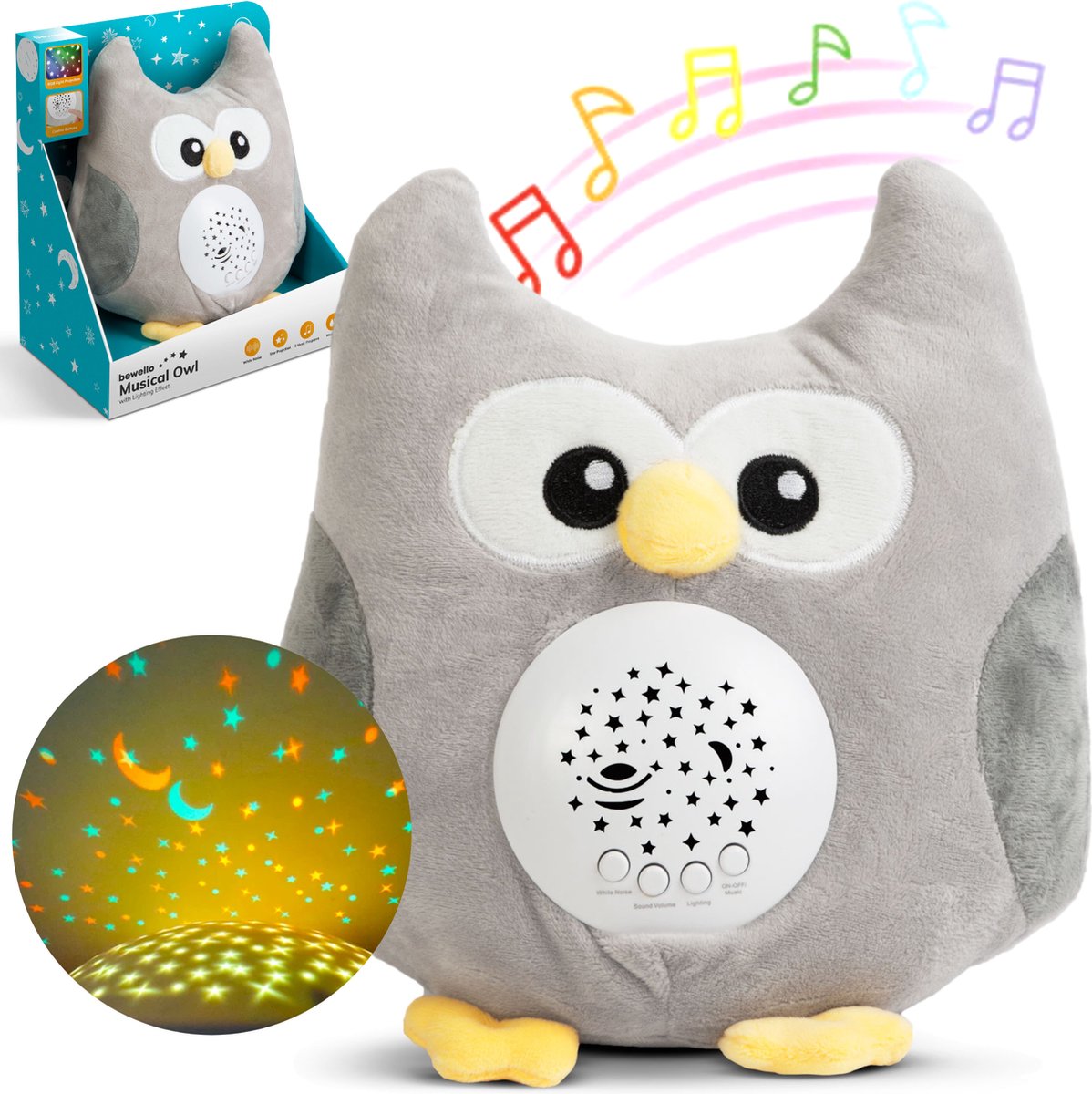 Uil Sterrenhemel Projector met Muziek en White Noise op Batterijen - LED Projector Lamp Baby en Kinderen - Kinderlamp - Projector Nachtlampje - Muziek Nachtlampje - Sterrenprojector voor Kinderkamer