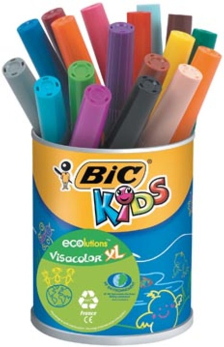 Bic Kids Viltstift Visacolor XL Ecolutions 18 stiften in een metalen pot