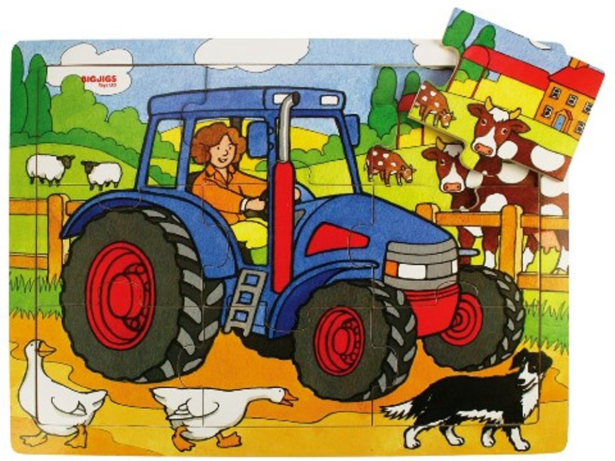 Bigjigs houten puzzel tractor boerderij hout