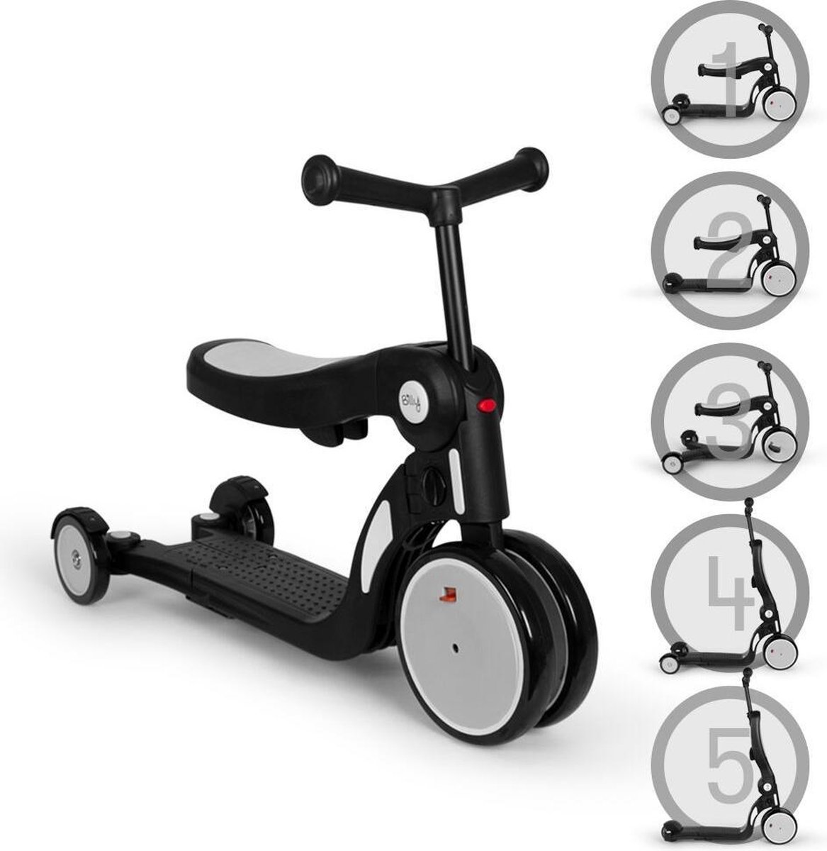 Billy 5 in1 Driewieler - Loopfiets - Fiets - Step - Balance Bike - Quince - Grijs