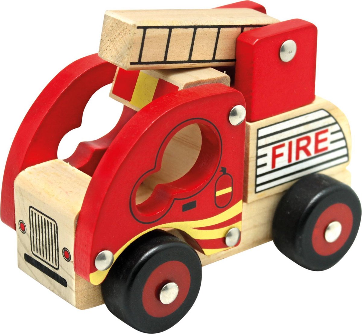 Bino Brandweerwagen Junior 13 X 10 X 7 Cm Hout Rood/naturel