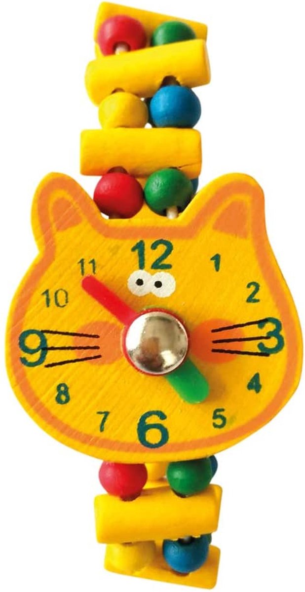   Leerhorloge Kat Junior 5,5 X 3 Cm Hout Geel