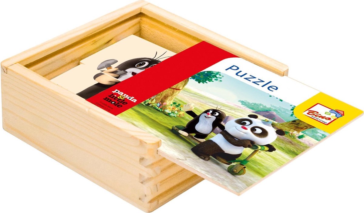 Bino Legpuzzel Panda & Little Mole Junior 12 Cm Hout 17-delig