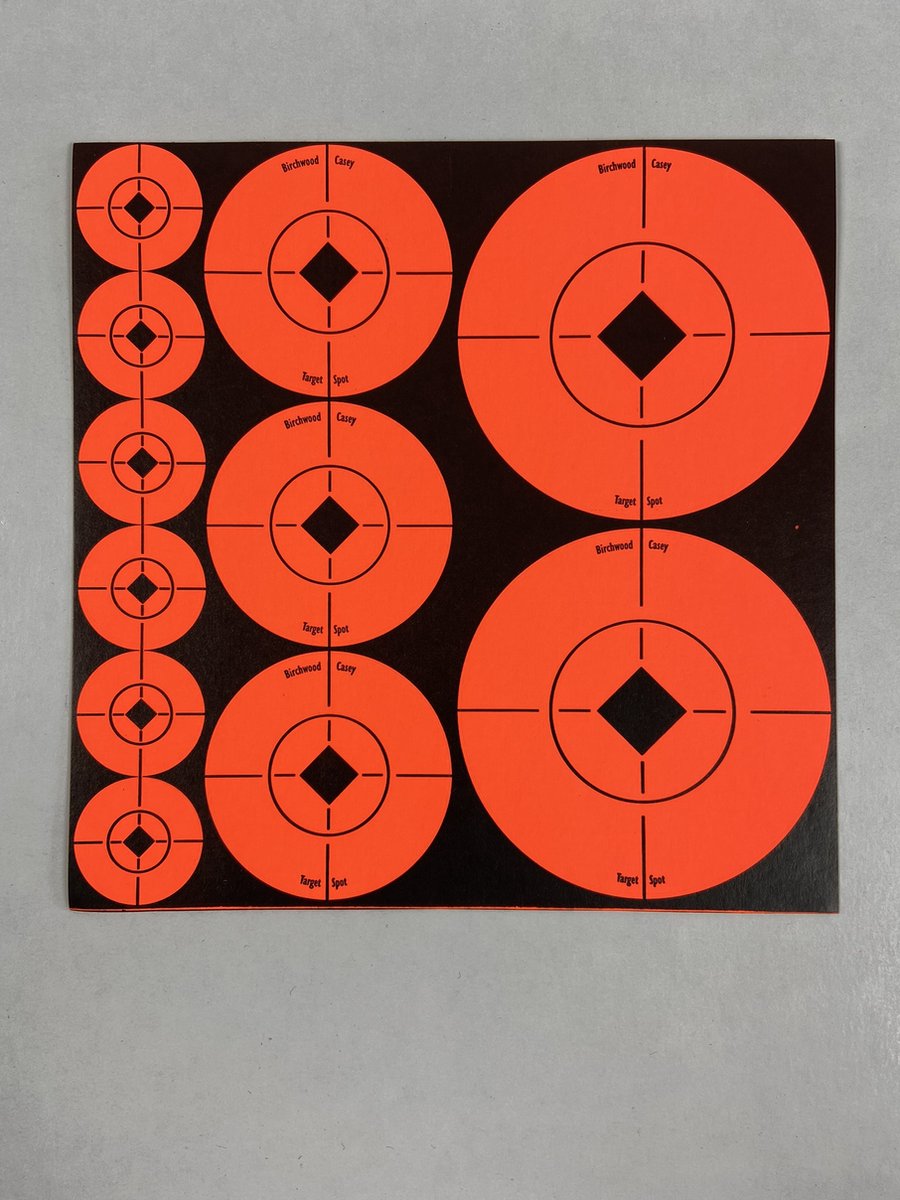 Birchwood Casey Target Spots Assortiment Orange 60-1″, 30-2″, 20-3″ doelsticker, schietdoel